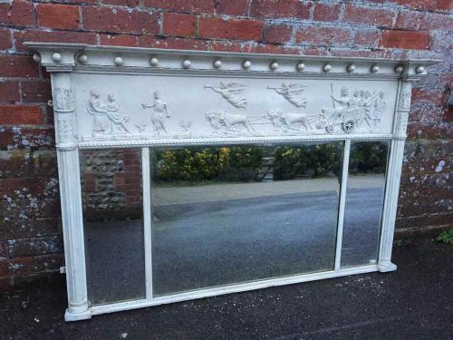 A Good Size Antique 19th Century English Original Painted 3 Section Overmantel Mirror.