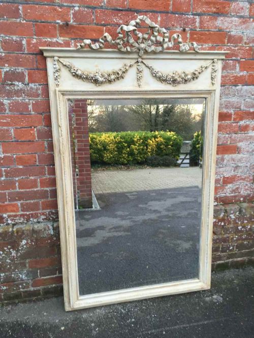 A Stunning Large Antique 19th Century French Carved Wood and Gesso Painted Mirror.