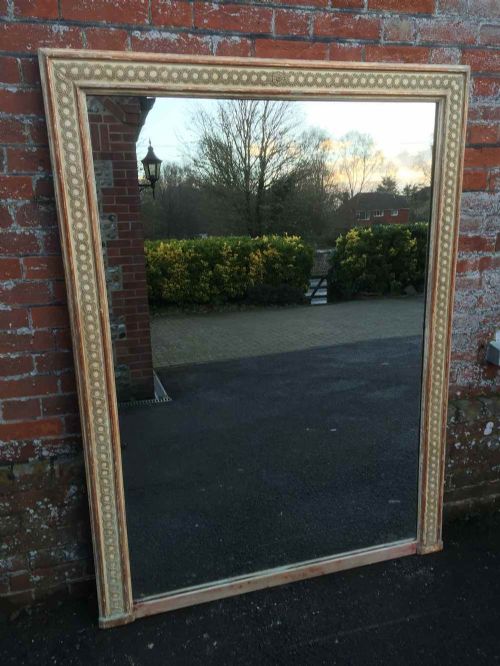 A Stunning Large Early Antique 19th Century French Carved Wood & Gesso Original Cream & Distressed Burnt Orange and Gilt Mirror.