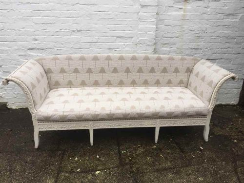 An Absolutely Stunning Early 19th Century Original Carved Wood Painted Swedish Sofa.