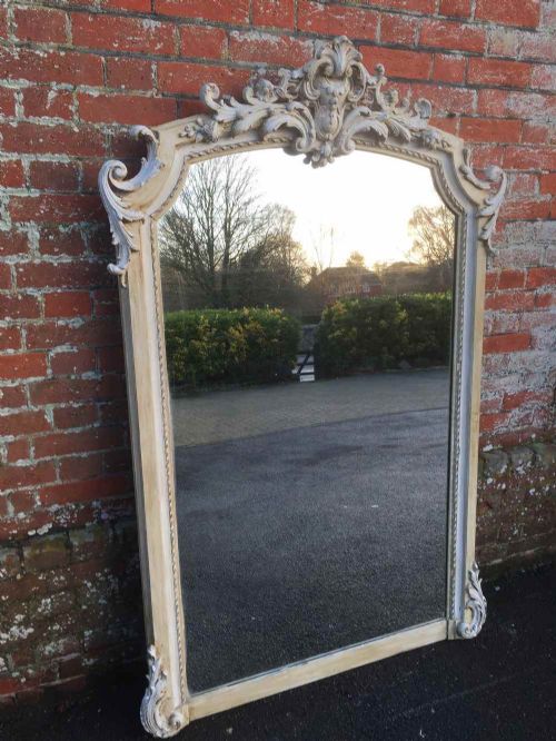 A Stunning Large Antique 19th Century French Carved Wood & Gesso Painted Mirror.