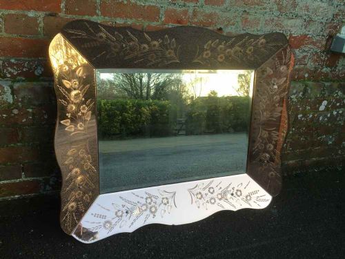 A Useful Size Original Art Deco Etched Framed Mirror.