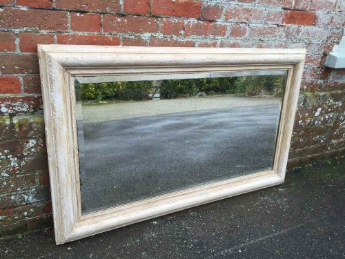 A Plain Antique 19th Century French Carved Wood & Gesso Distressed Cream Painted Mirror.