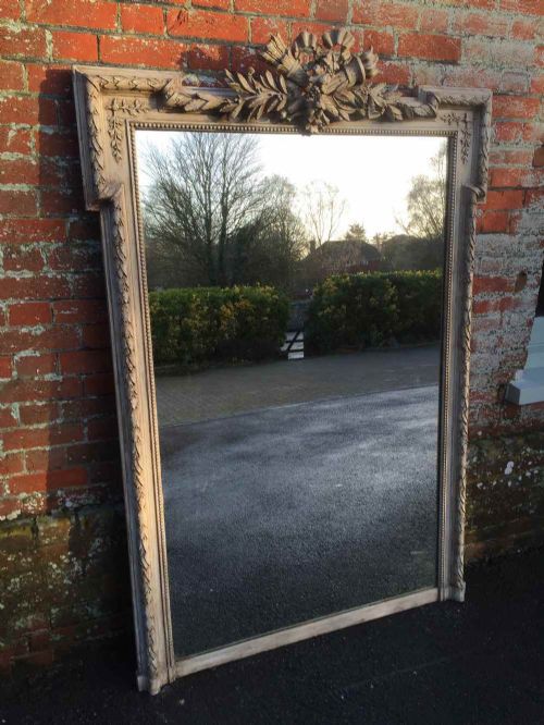 A Large Highly Decorative Antique 19th Century French Carved Wood and Gesso Painted Mirror.