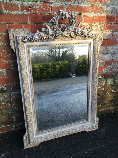 A Good Size Antique 19th Century French Carved Wood and Gesso Painted Mirror.