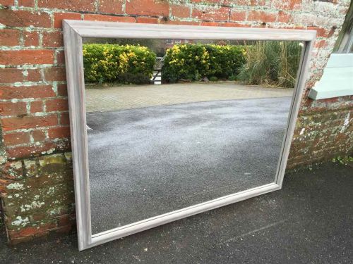A Large Antique 19th Century French Carved Wood Original Distressed Painted Plain Mirror.