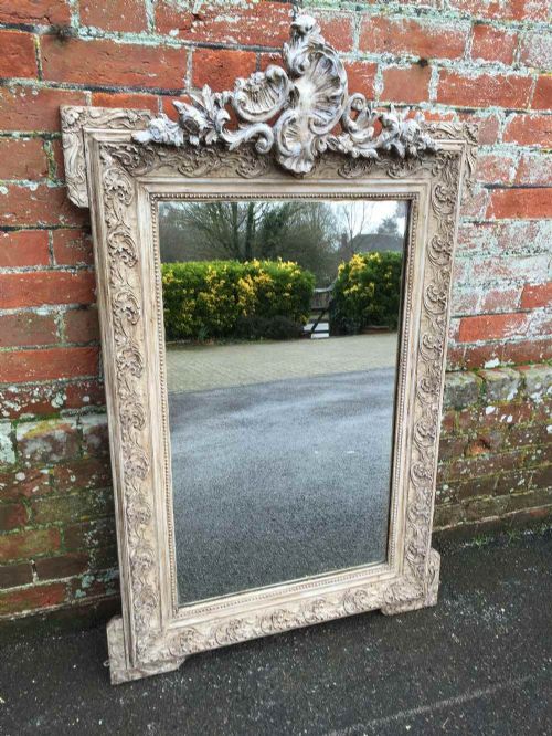 A Useful Size Antique 19th Century French Carved Wood & Gesso Painted Mirror.