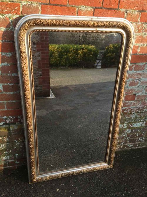 A Wonderful Antique 19th Century French Original Carved Wood & Gesso Silvered & Gilt Arched Top Mirror.