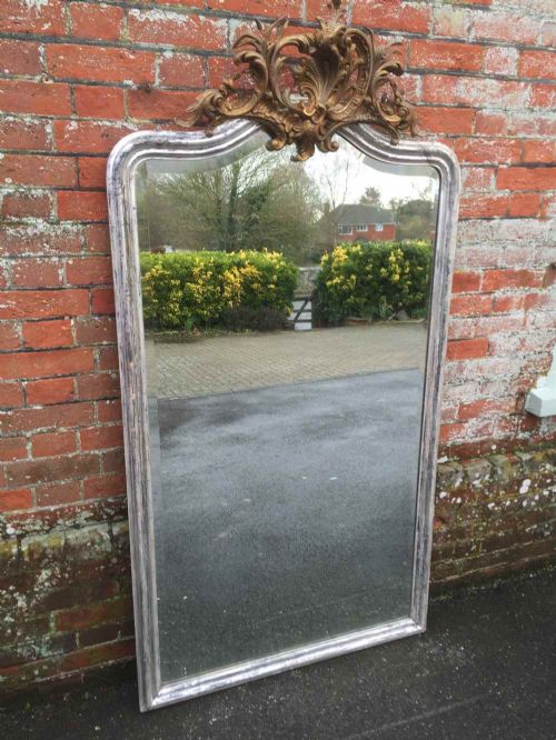 A Stunning Large Antique 19th Century French Original Shaped Top Silvered Mirror.