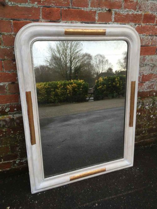 A Useful Size Antique 19th Century French Carved Wood & Gesso Painted & Gilt Mirror.