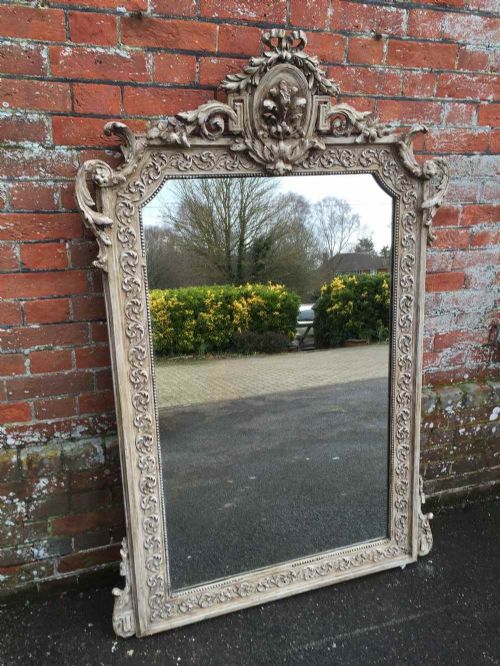 A Large Antique 19th Century French Carved Wood & Gesso Fabulous Painted Mirror.