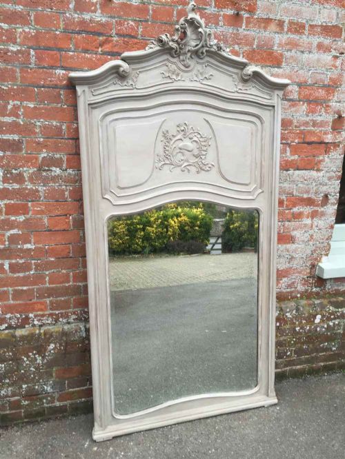 A Large Antique 19th Century French Carved Wood Painted Mirror.