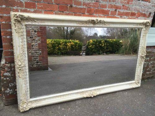 A Stunning Large Early Antique 19th Century French Carved Wood & Gesso Distressed Louis Philippe Painted Mirror.