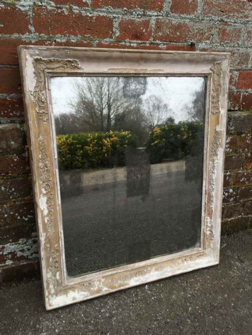 A Highly Distressed Early 19th Century French Carved Wood & Gesso Original Cream & Gilt Louis Philippe Mirror.