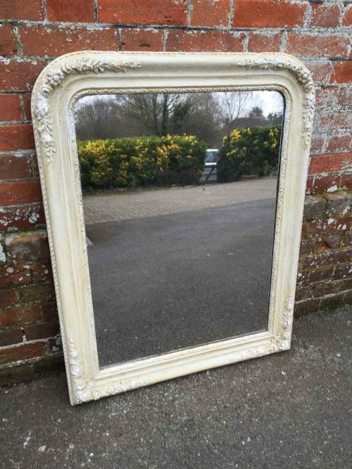 A Wonderful Early Antique 19th Century French Carved Wood & Gesso Painted Arched Top Mirror.