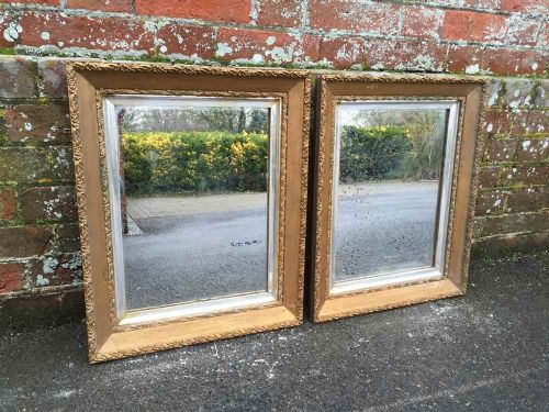 A Fabulous Pair of Antique 19th Century French Carved Wood Original Silver & Gilt Mirrors.
