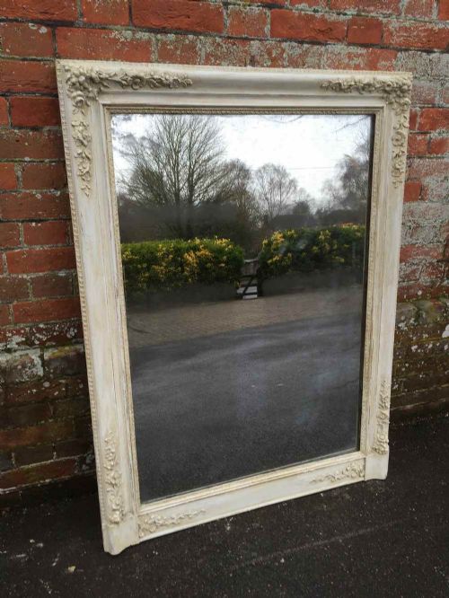 A Very Useful Early Antique 19th Century French Carved Wood and Gesso Painted Louis Philippe Mirror.