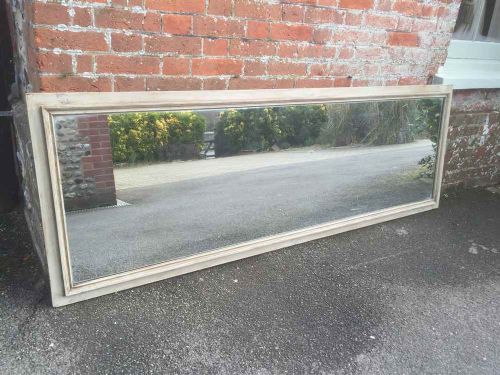 A Large Antique 19th Century French Carved Wood Grey Painted Mirror