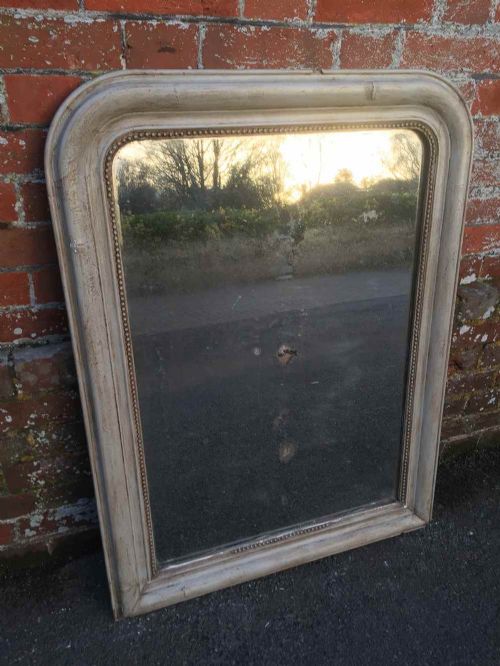 A 19th Century French Antique Grey Painted Arched Top Louis Philippe Mirror.