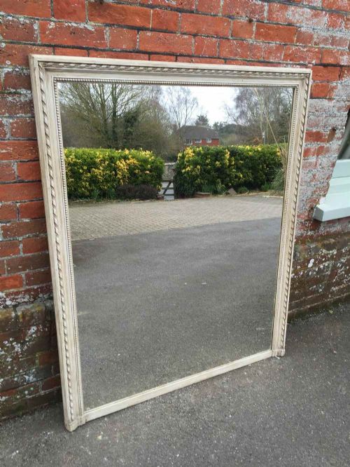 A Large Antique 19th Century French Pale Grey Painted Highly Decorative Mirror.