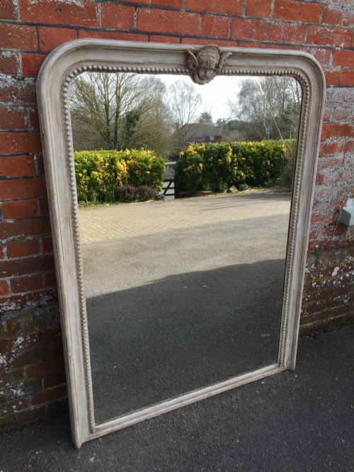 A Fabulous Large Antique 19th Century French Carved Wood & Gesso Arched Top Painted Mirror.