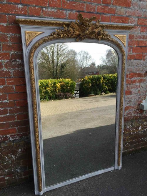 A Stunning Large Original French Antique 19th Carved Wood & Gesso Gilt Painted Arched Top Mirror.
