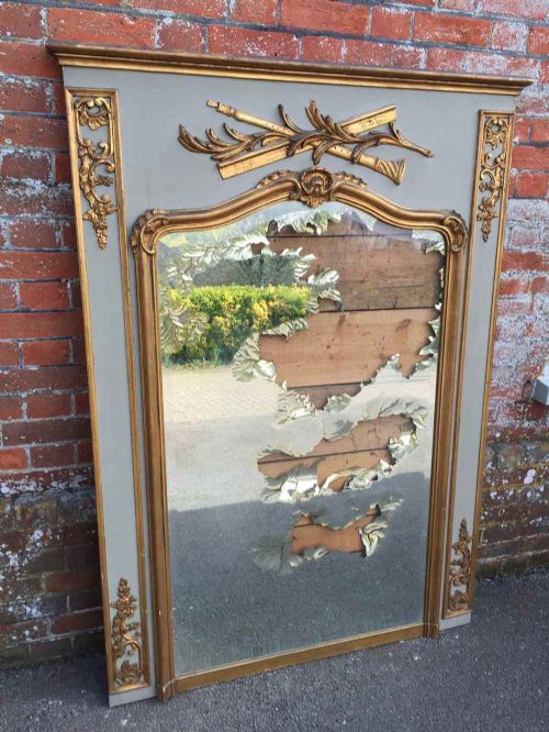 A Large Antique 19th Century French Highly Decorative Fabulous Original Gilt and Painted Mirror.