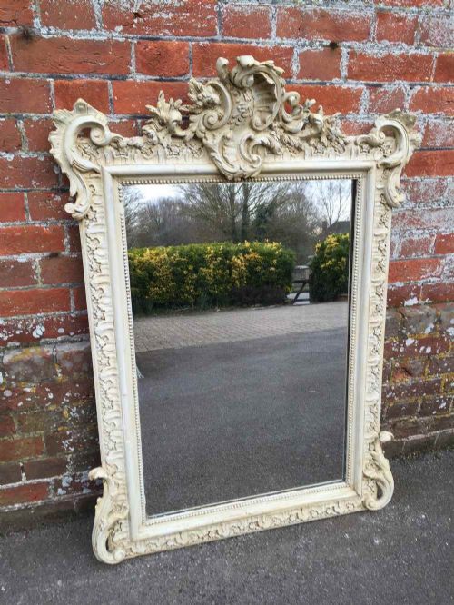 A Useful Size Antique 19th Century French Carved Wood and Gesso Painted Mirror.