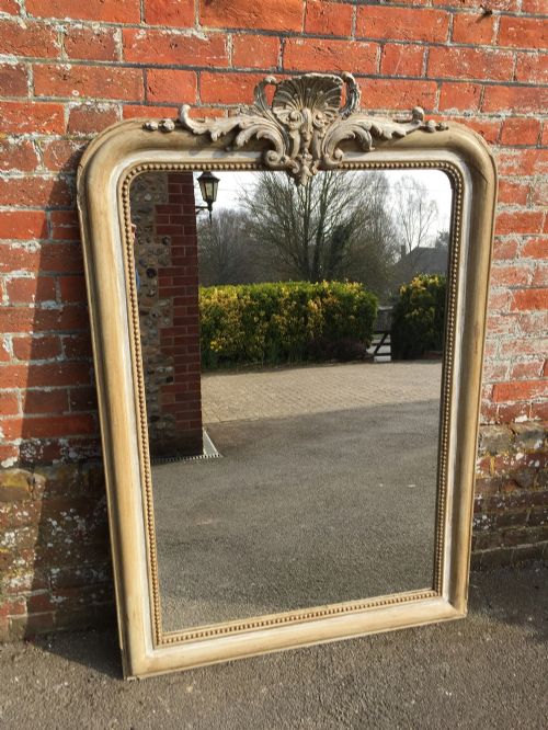 A Wonderful Large Antique 19th Century French Carved Wood and Gesso Painted Mirror.