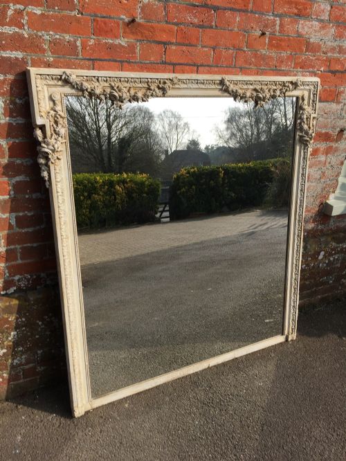 A Stunning Large Antique 19th Century French Highly Decorative Carved Wood & Gesso Painted Mirror.