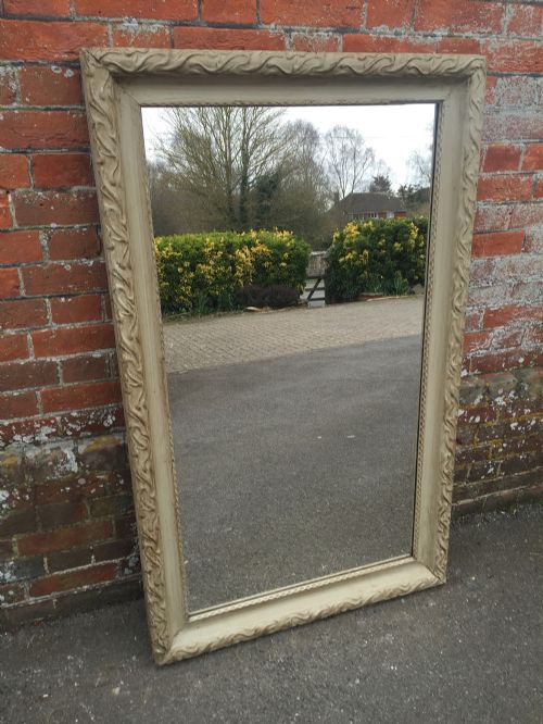 A Very Useful Size Large Antique 19th Century French Carved Wood Painted Mirror.