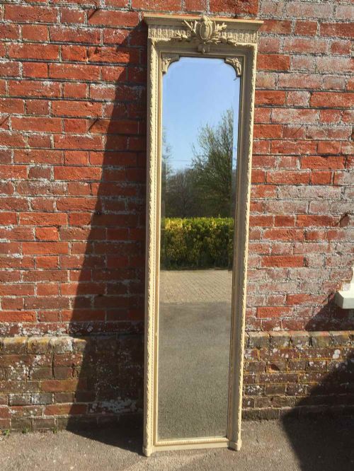 A Fabulous Large Antique 19th Century French Carved Wood Painted & Gilt Pier Mirror.