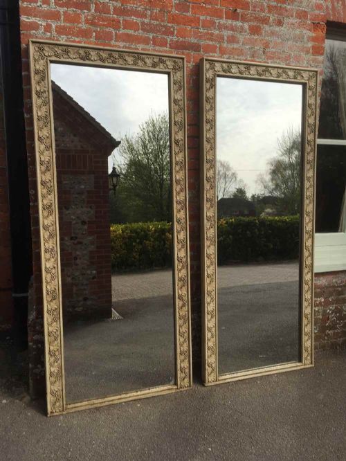 An Absolutely Stunning Pair of Rare Large Antique 19th Century French Carved Wood and Gesso Painted Pier Mirrors.