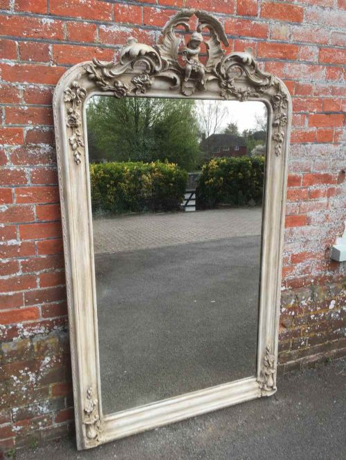 A Wonderful Highly Decorative Large Antique 19th Century French Carved Wood & Gesso Painted Arched Top Mirror.