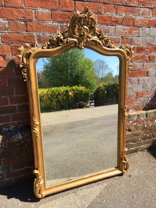 A Very Useful Size Antique 19th Century French Original Gilt Carved Wood & Gesso Mirror.