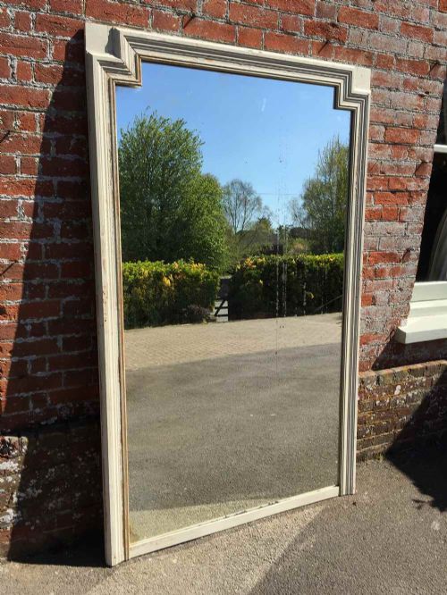 A Stunning Highly Decorative Large Antique 19th Century French Original Distressed White Painted Plain Mirror.