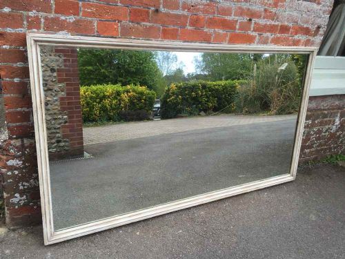 A Highly Useful Large Antique 19th Century French Carved Wood Painted Plain Framed Mirror.