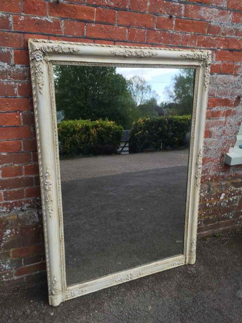 A Good Size Large Early Antique 19th Century French Carved Wood and Gesso Painted Louis Philippe Mirror.
