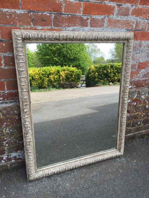 A Very Useful Size Antique 19th Century French Carved Wood & Gesso Painted Mirror.