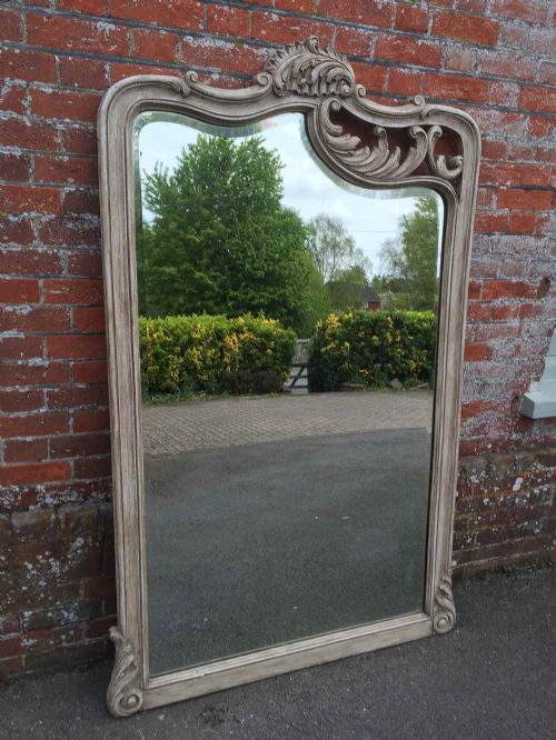 A Highly Unusual Large Antique 19th Century French Carved Wood Painted Mirror.