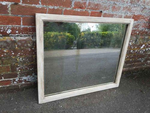 A Good Size Early Antique 19th Century French Carved Wood Plain Painted Mirror.