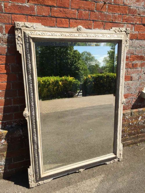 A Wonderful Large Antique 19th Century French Carved Wood & Gesso Painted Mirror.