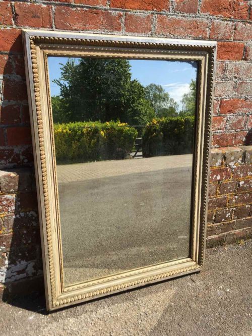 A Very Useful Size Antique 19th Century French Carved Wood & Gesso Original Silvered Cream & Gilt Mirror.