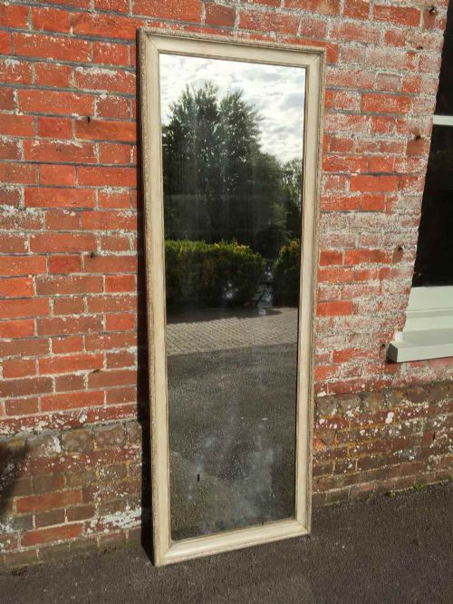 A Large Antique 19th Century French Carved Wood Painted Plain Pier Mirror,