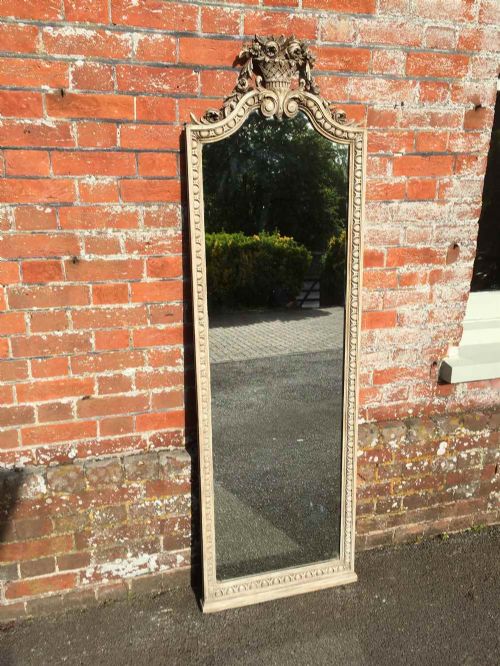 A Very Useful Antique 19 Th Century French Carved Wood Painted Pier Mirror.