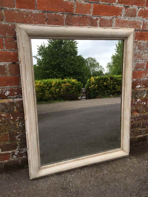 An Early Antique 19th Century French Carved Wood & Gesso Painted Distressed Mirror.