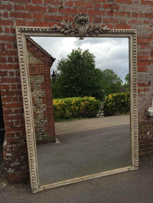 A Fabulous Large Antique 19th Century French Carved Wood and Gesso Painted Mirror.
