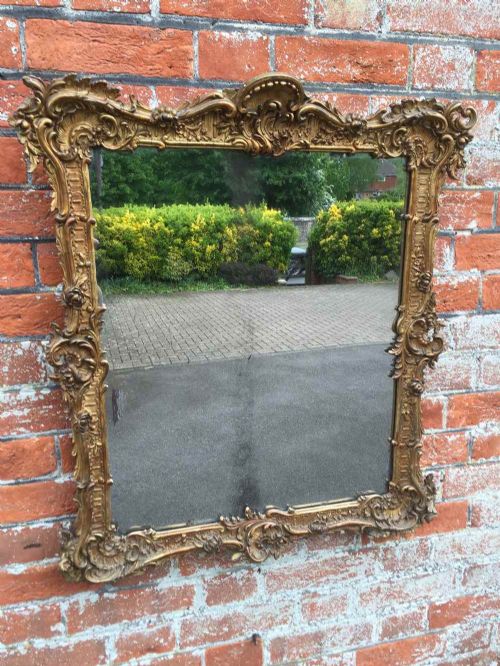 A Very Useful Size Early Antique 19th Century French Carved Wood and Gessso Original Gilt Ornate Mirror.