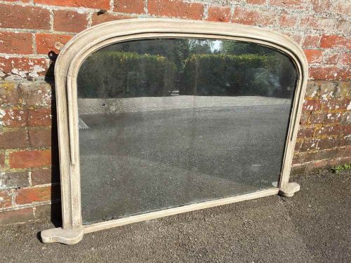 A Very Useful Antique 19th Century English Carved Wood Painted Overmantel Mirror.