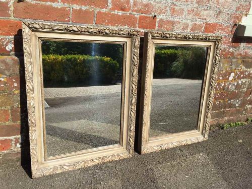 A Pair of Antique 19th Century Carved Wood Painted Mirrors.
